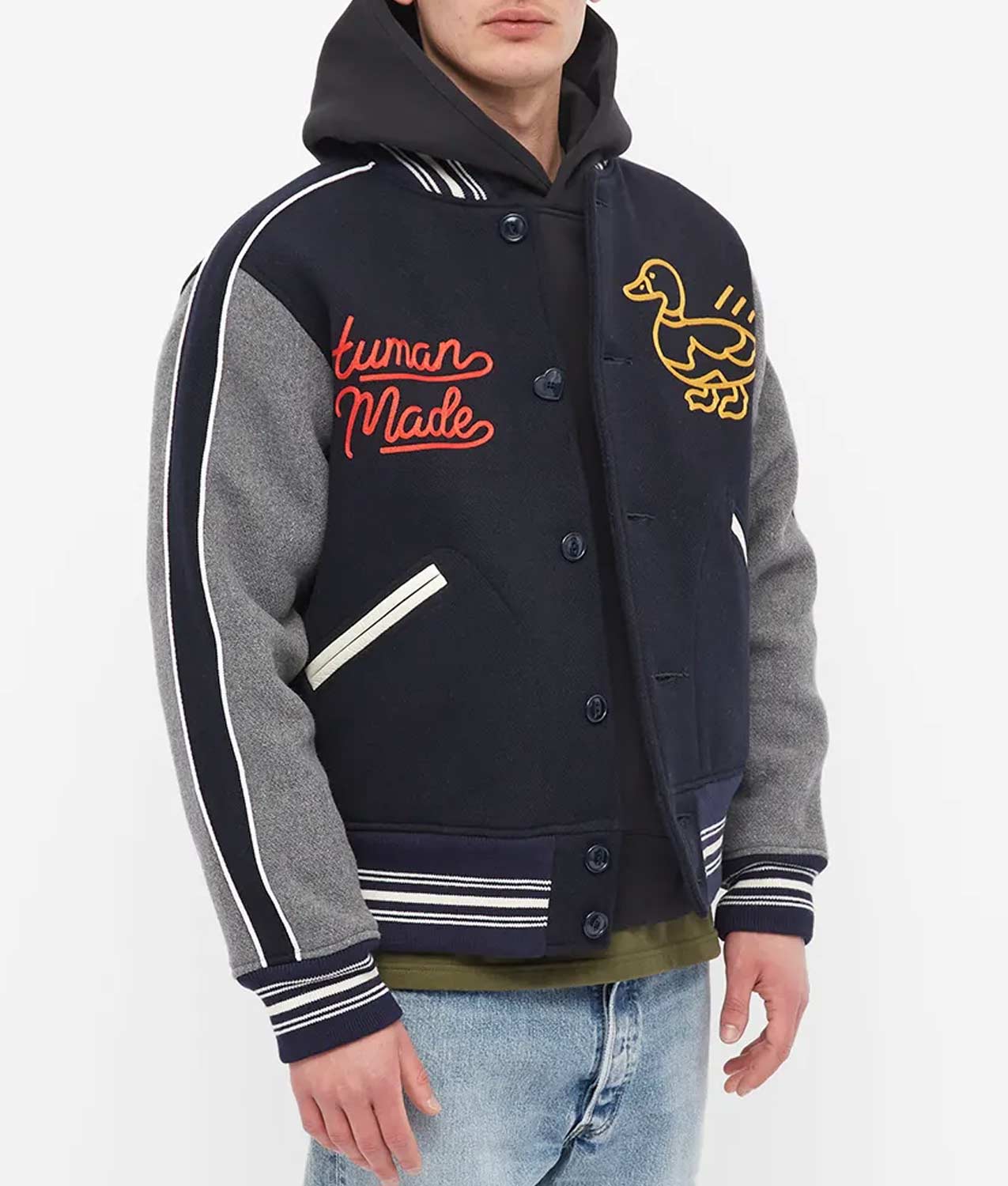 Human Made Duck Navy Blue and Grey Varsity Jacket
