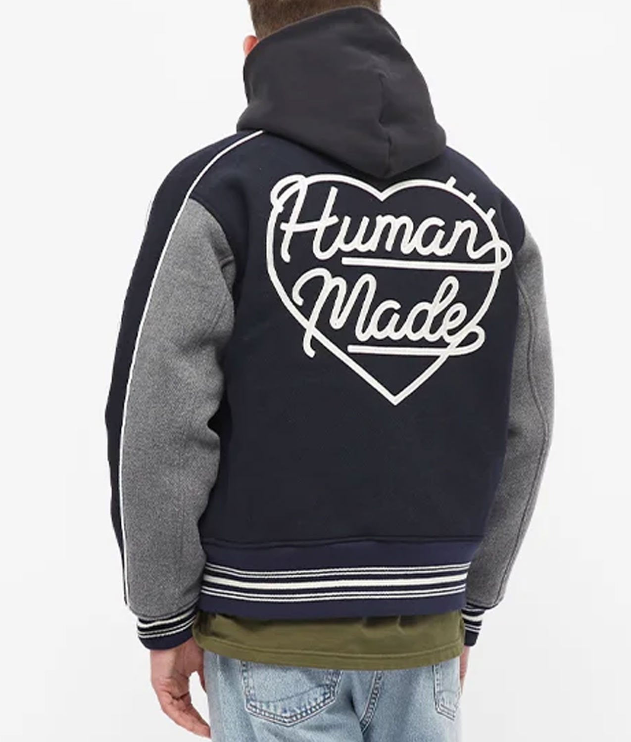 Human Made Duck Navy Blue and Grey Varsity Jacket