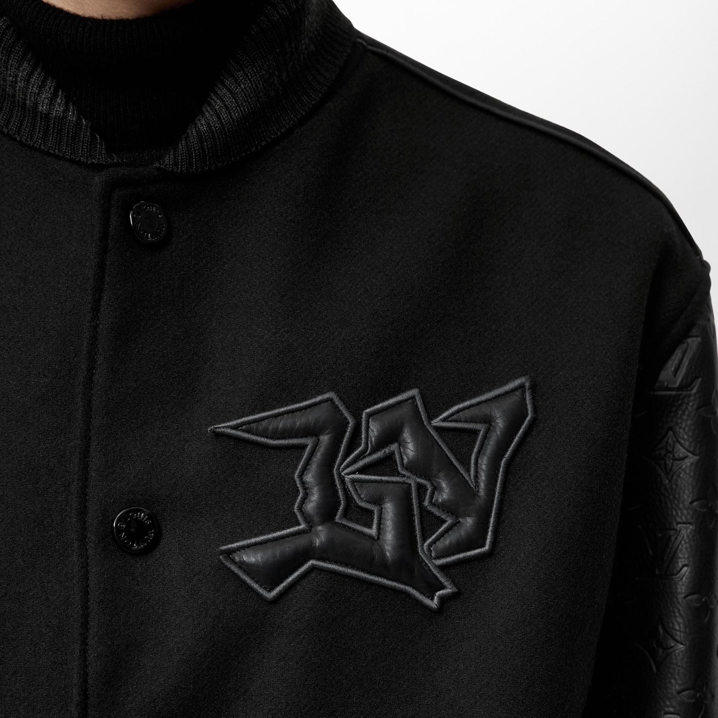 MONOGRAM EMBOSSED BLACK LEATHER AND WOOL BLOUSON | LOUIS VUITTON