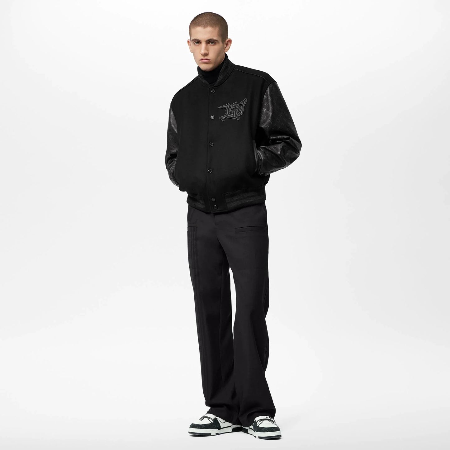 MONOGRAM EMBOSSED BLACK LEATHER AND WOOL BLOUSON | LOUIS VUITTON